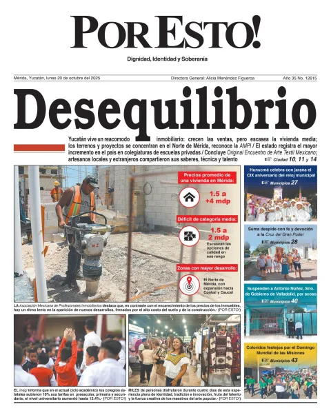 Portada de Por Esto (merida, Yucatan) del lunes, 20 de octubre de 2025