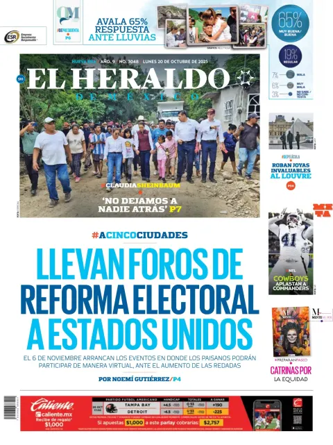 Portada de El Heraldo de Mexico del lunes, 20 de octubre de 2025