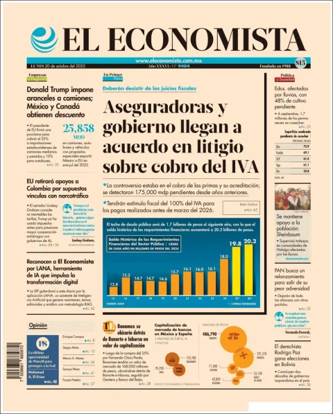 Portada de El Economista del lunes, 20 de octubre de 2025