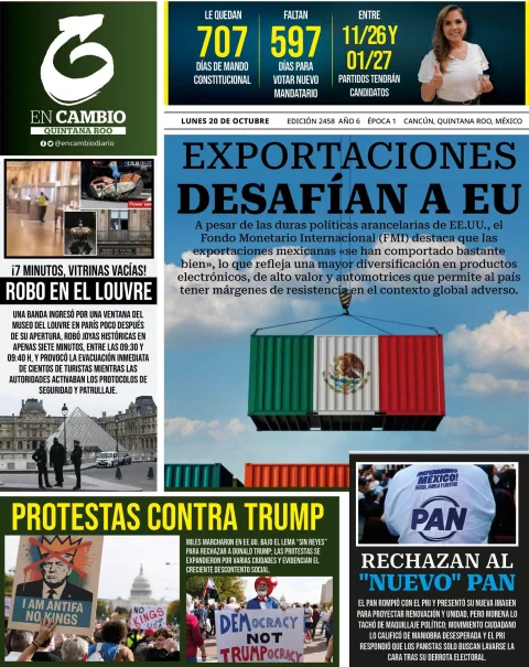 Portada de En Cambio - Quintana Roo (portada) del lunes, 20 de octubre de 2025