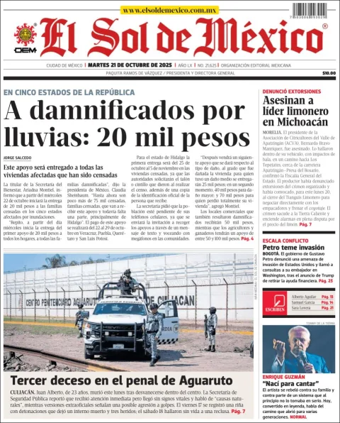 Portada de El Sol de Mexico
