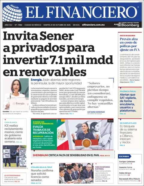 Portada de El Financiero
