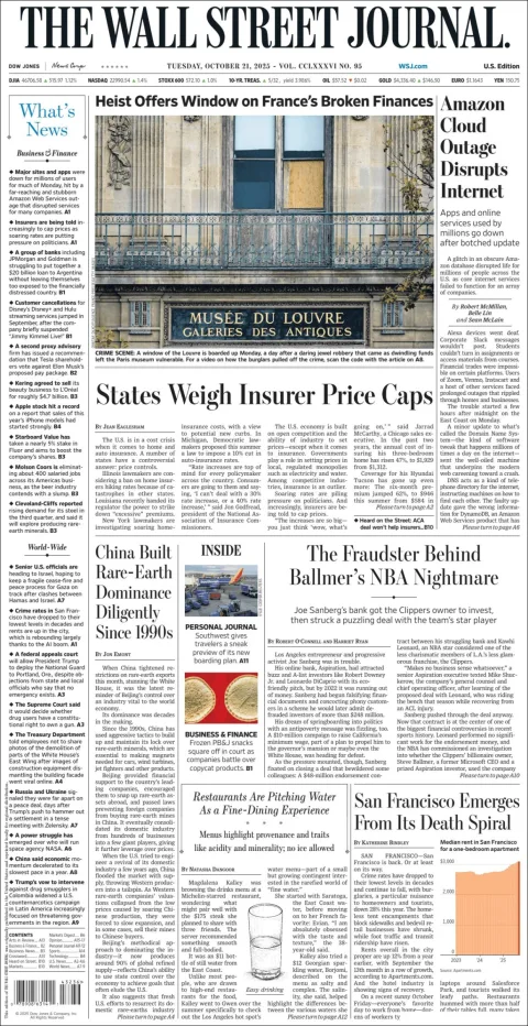Portada de The Wall Street Journal del martes, 21 de octubre de 2025