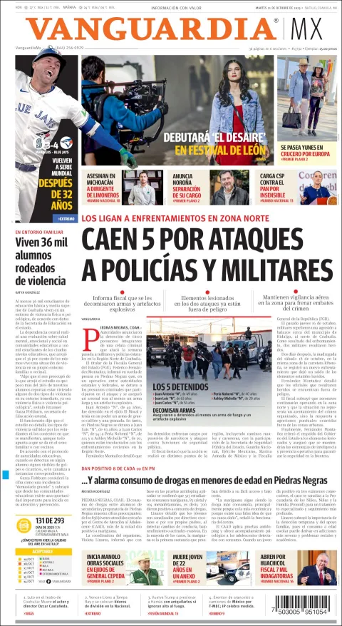 Portada de Vanguardia del martes, 21 de octubre de 2025
