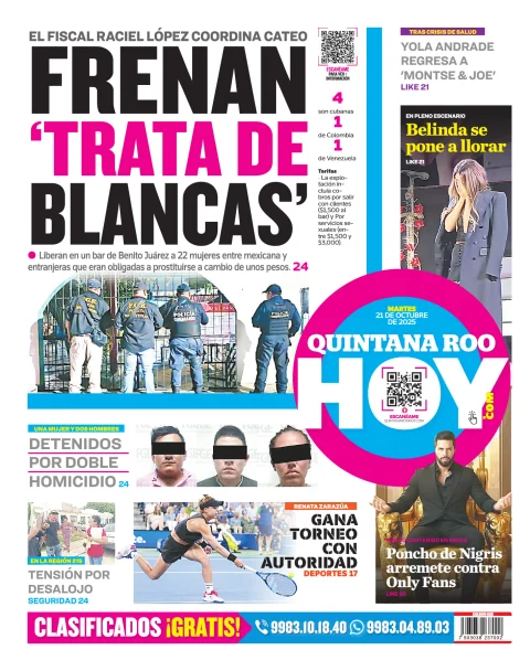 Portada de Quintana Roo Hoy (contraportada) del martes, 21 de octubre de 2025