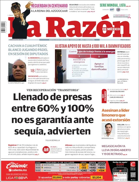 Portada de La Razon del martes, 21 de octubre de 2025