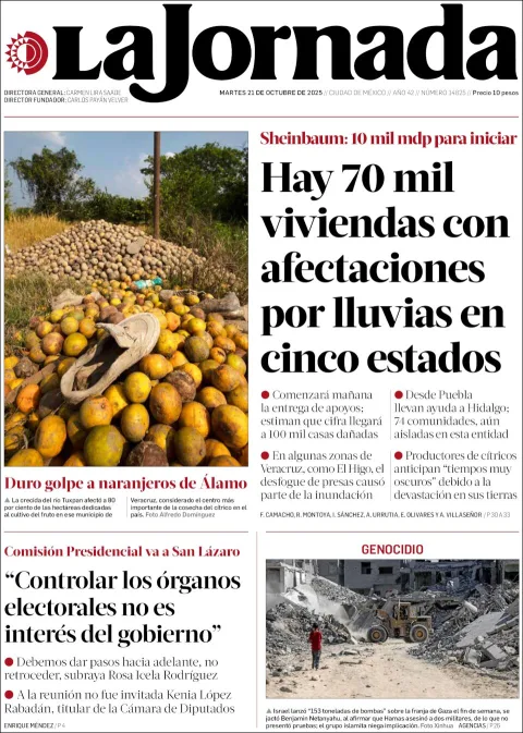 Portada de La Jornada del martes, 21 de octubre de 2025