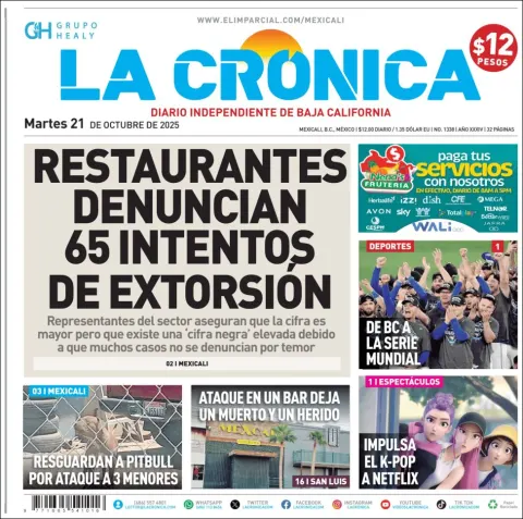 Portada de La Cronica del martes, 21 de octubre de 2025