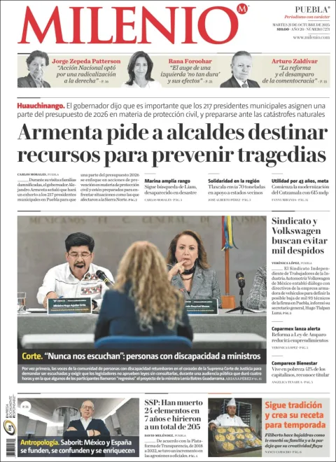 Portada de Milenio Puebla del martes, 21 de octubre de 2025