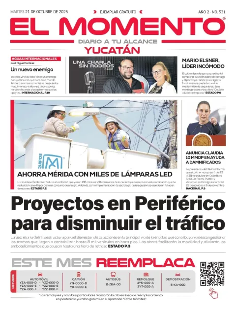 Portada de El Momento Yucatan del martes, 21 de octubre de 2025