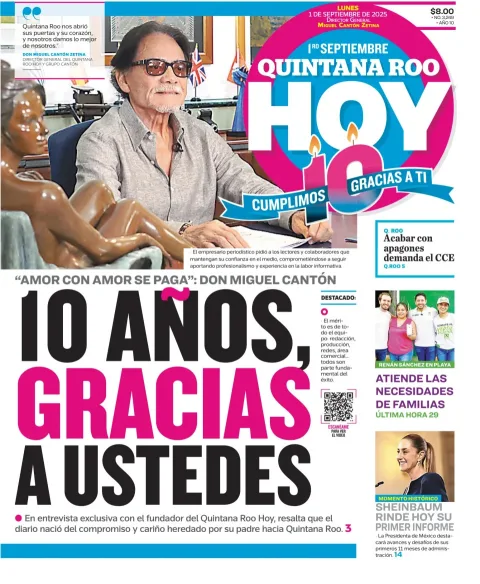 Portada de Quintana Roo Hoy del 2025-09-01