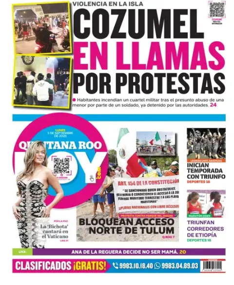 Portada de Quintana Roo Hoy (contraportada) del lunes, 1 de septiembre de 2025