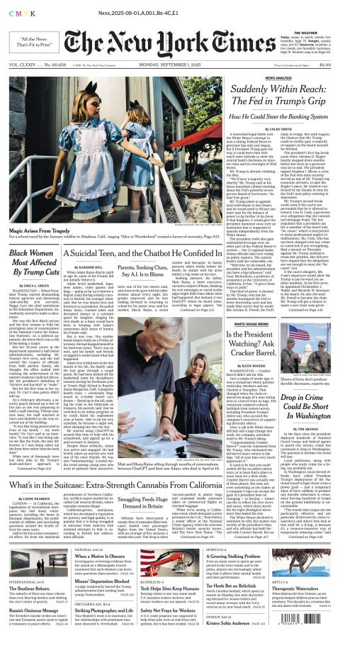 Portada de The New York Times del 2025-09-01