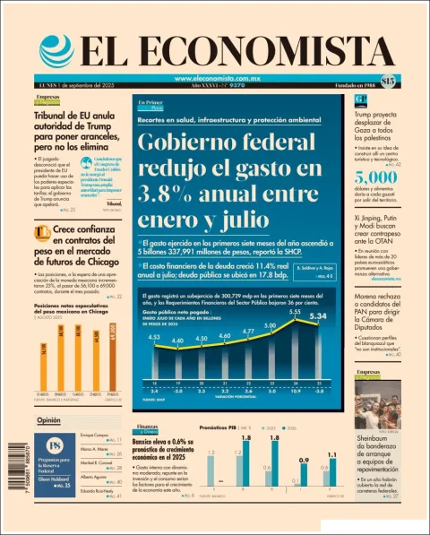 Portada de El Economista del lunes, 1 de septiembre de 2025