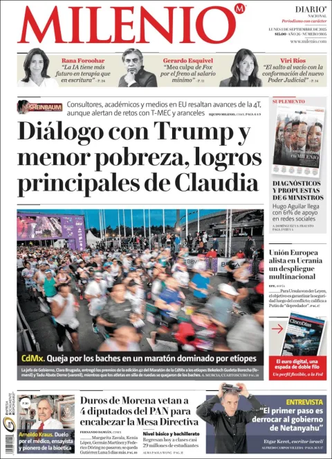 Portada de Milenio del lunes, 1 de septiembre de 2025