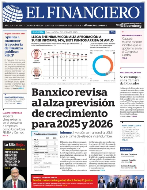 Portada de El Financiero del lunes, 1 de septiembre de 2025