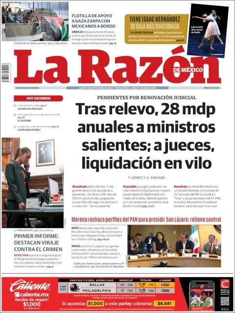Portada de La Razon del lunes, 1 de septiembre de 2025