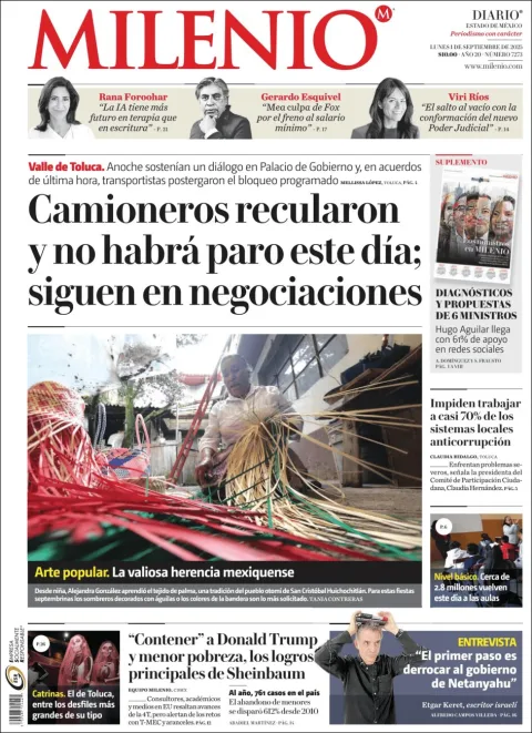 Portada de Milenio Edo de Mexico del lunes, 1 de septiembre de 2025
