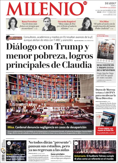 Portada de Milenio Jalisco del lunes, 1 de septiembre de 2025