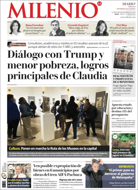 Portada de Milenio Hidalgo del lunes, 1 de septiembre de 2025