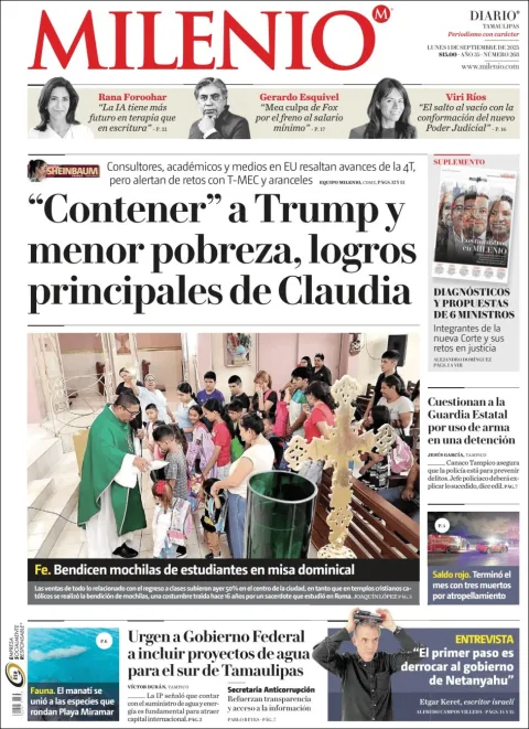 Portada de Milenio Tamaulipas del lunes, 1 de septiembre de 2025