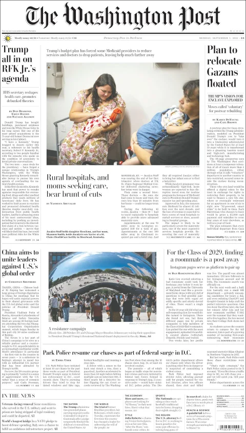 Portada de The Washington Post del lunes, 1 de septiembre de 2025