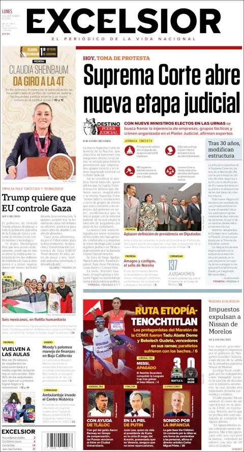 Portada de Excelsior del lunes, 1 de septiembre de 2025