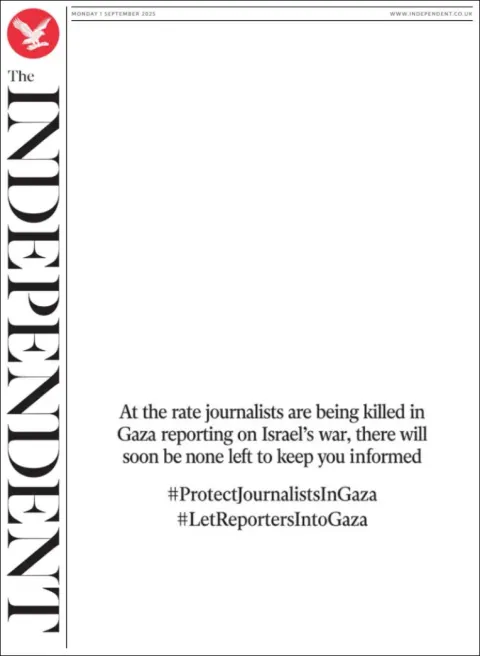 Portada de The Independent del lunes, 1 de septiembre de 2025