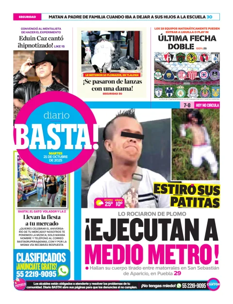 Portada de Diario Basta! (contraportada) del martes, 21 de octubre de 2025