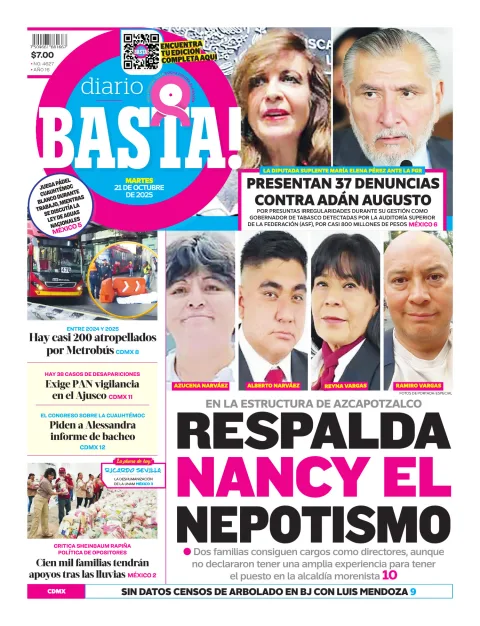 Portada de Diario Basta! (portada) del martes, 21 de octubre de 2025