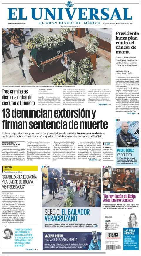 Portada de El Universal