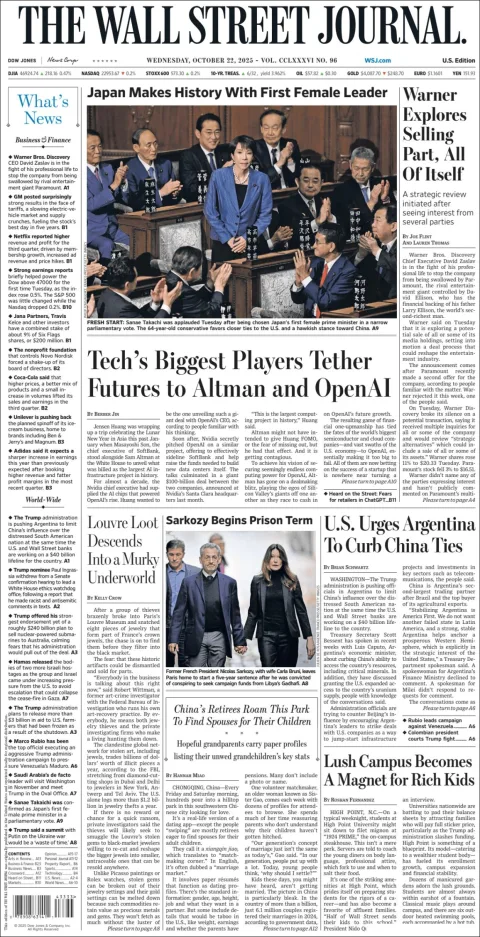 Portada de The Wall Street Journal del miércoles, 22 de octubre de 2025