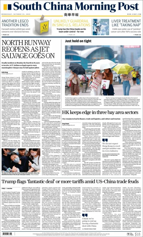 Portada de South China Morning Post del miércoles, 22 de octubre de 2025