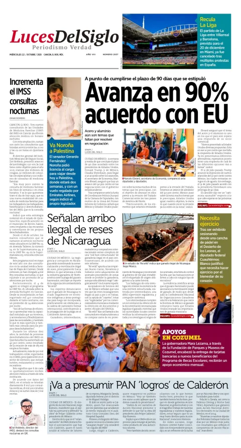 Portada de Luces del Siglo del miércoles, 22 de octubre de 2025