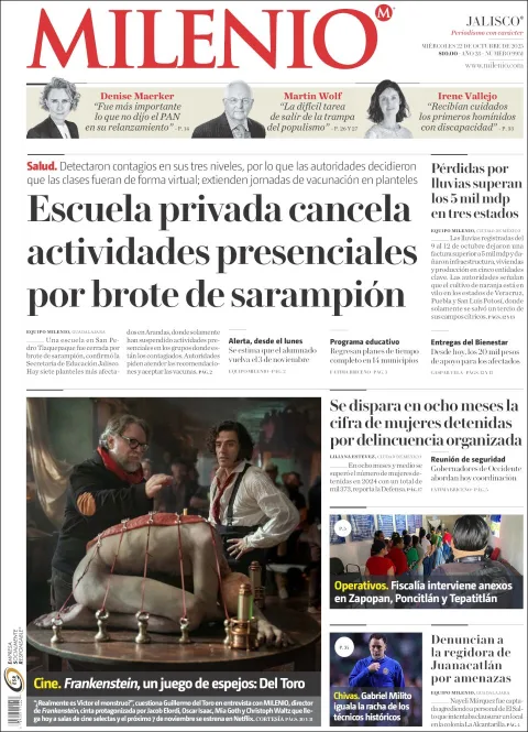 Portada de Milenio Jalisco del miércoles, 22 de octubre de 2025