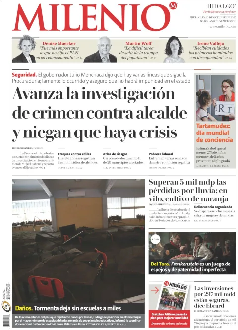 Portada de Milenio Hidalgo del miércoles, 22 de octubre de 2025