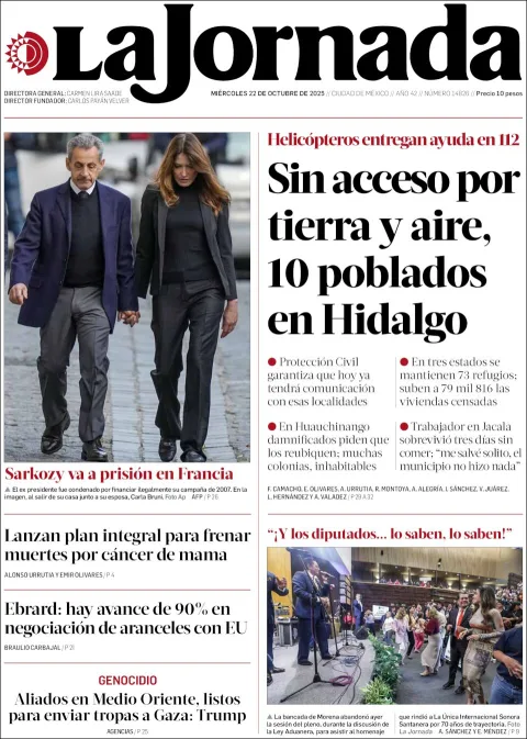 Portada de La Jornada del miércoles, 22 de octubre de 2025