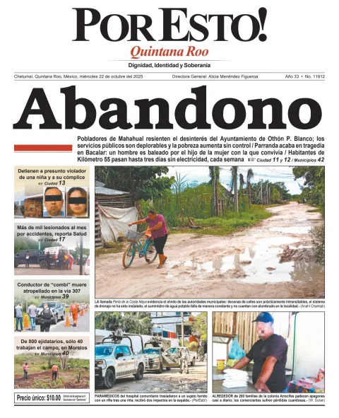 Portada de Por Esto (quintana Roo Chetumal) del miércoles, 22 de octubre de 2025