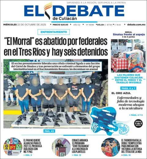 Portada de El Debate de Culiacan del miércoles, 22 de octubre de 2025