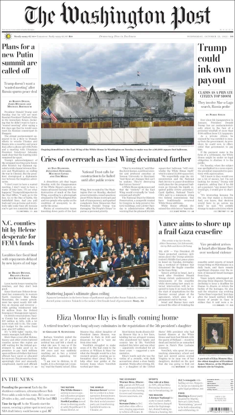 Portada de The Washington Post del miércoles, 22 de octubre de 2025