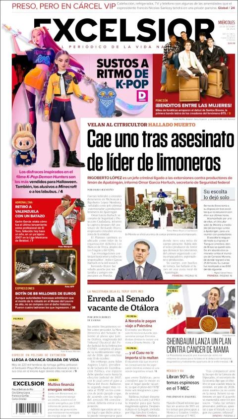 Portada de Excelsior del miércoles, 22 de octubre de 2025