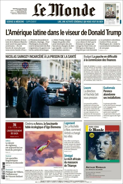 Portada de Le Monde del miércoles, 22 de octubre de 2025