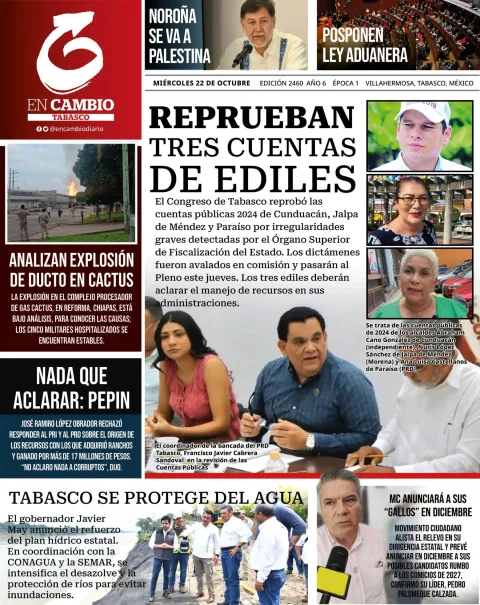 Portada de En Cambio - Tabasco (portada) del miércoles, 22 de octubre de 2025