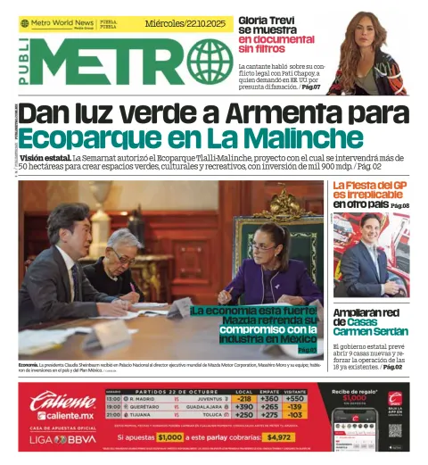 Portada de Publimetro Puebla del miércoles, 22 de octubre de 2025