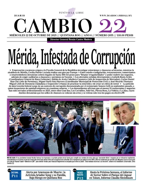 Portada de Diario Cambio 22 del miércoles, 22 de octubre de 2025