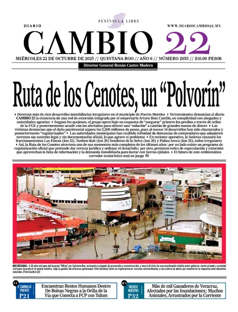 Portada de Diario Cambio 22 (contraportada) del miércoles, 22 de octubre de 2025