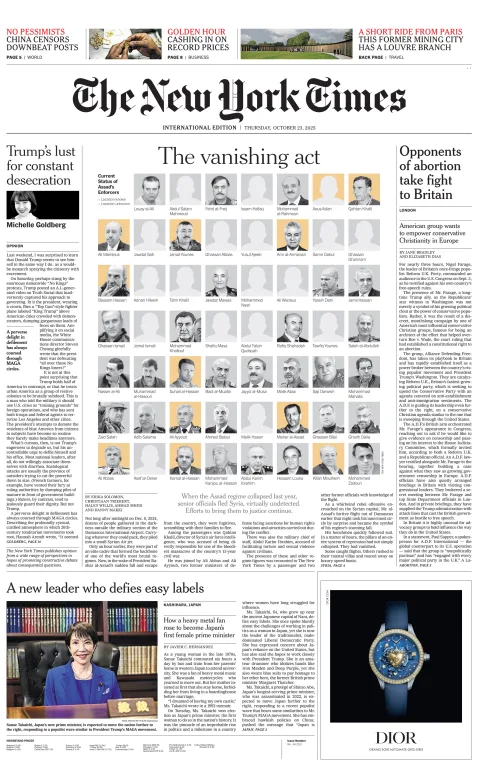 Portada de The New York Times (international)