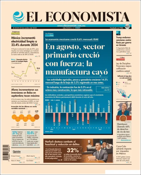 Portada de El Economista del jueves, 23 de octubre de 2025