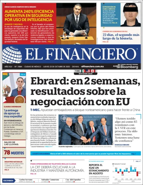 Portada de El Financiero del jueves, 23 de octubre de 2025