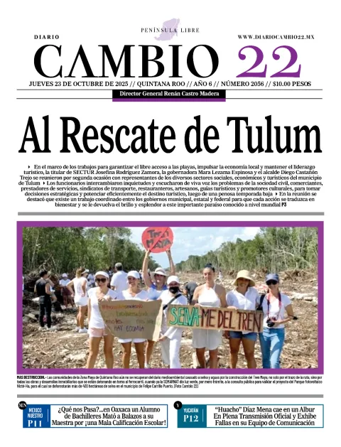 Portada de Diario Cambio 22 (portada) del jueves, 23 de octubre de 2025